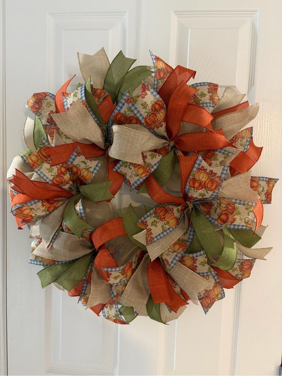 Other - Autumn Harvest Ribbon Wreath - Orange, Green, Beige